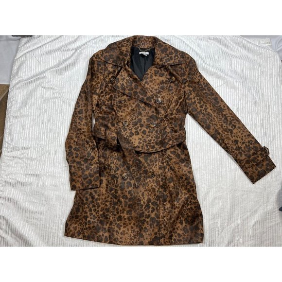 Cache Jackets & Blazers - Cache Women's Animal Print Double Breasted Soft & Light Trench Coat Brown Size M